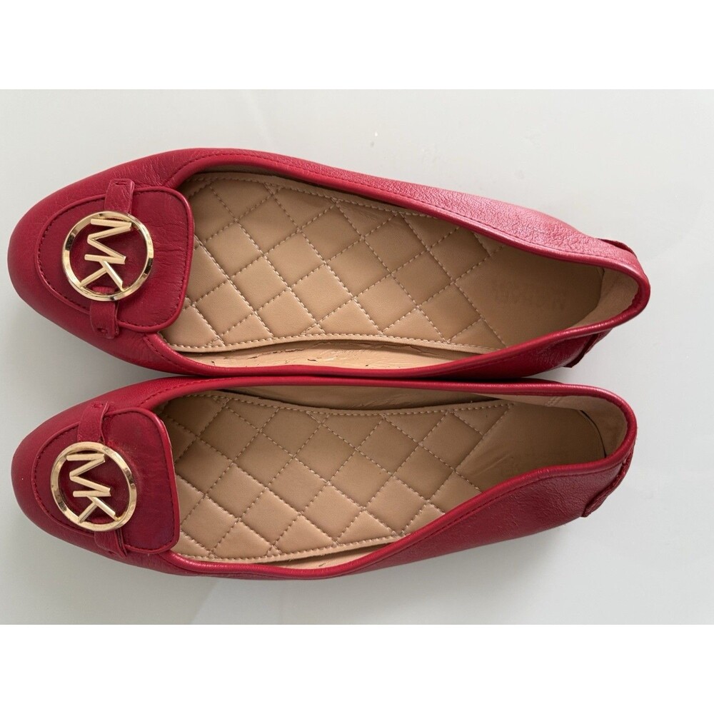 Michael Kors Red Leather Ballet Flats Quilted Slip On Shoes Women’s 9M